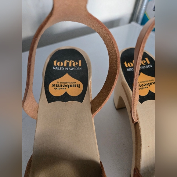 Swedish Hasbeens Ankle strap wooden clog sandals size 7 or 37 - Picture 2 of 6